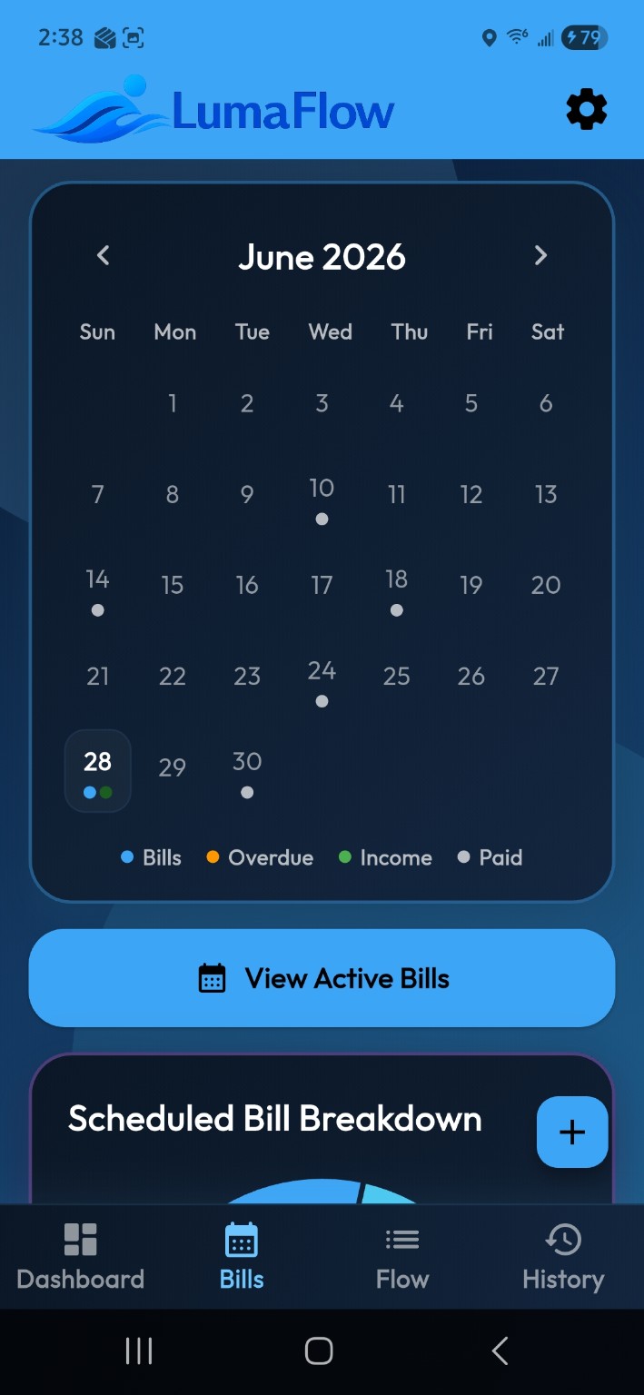 Bills calendar and scheduled bill overview