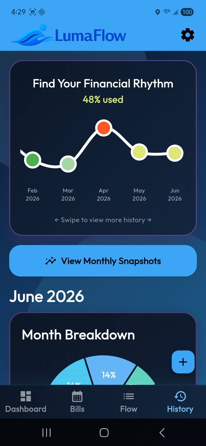 LumaFlow transaction history screen