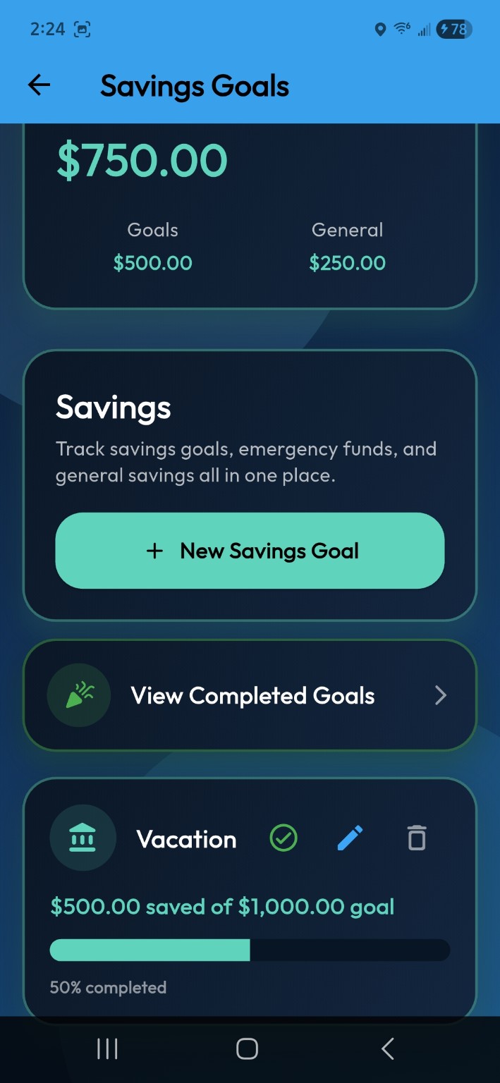 Savings goals in the LumaFlow app